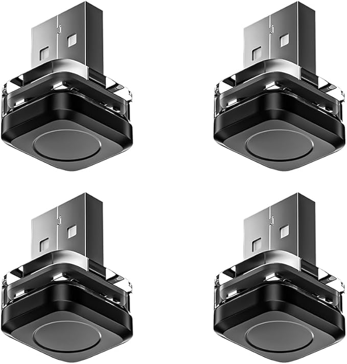 4PCS Car Interior USB LED Light, Portable Plug-in Bright Vehicle Atmosphere Decor Lamp, Small Automotive Inside Decoration Ambient Night Light Kit, Universal for SUV Van Truck (White)