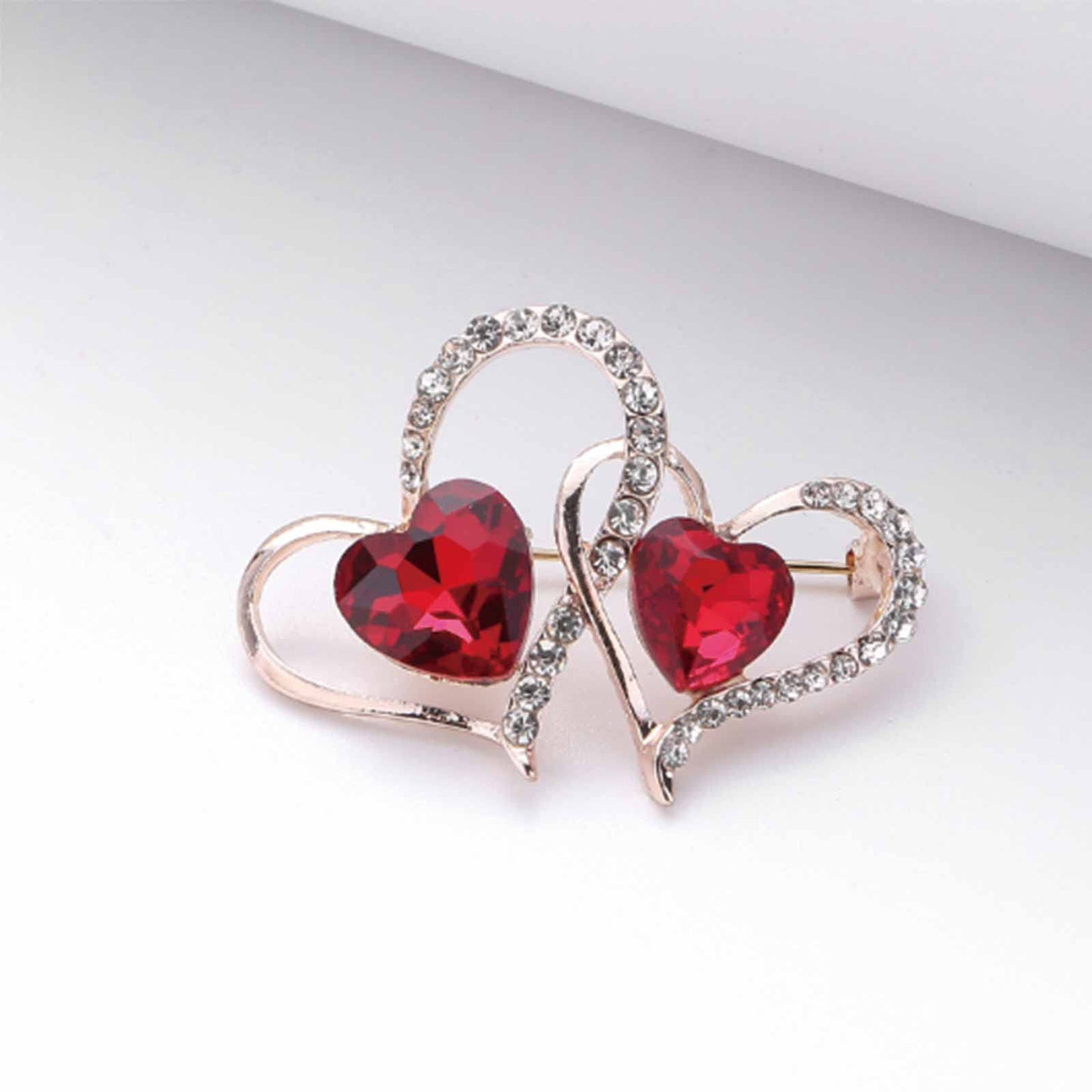 Heart Brooch For Women Cluster Pave Elegant Crystal Love Heart Brooches Pin Wedding Party Clothes Accessories Valentines Gift (Double Love Heart)