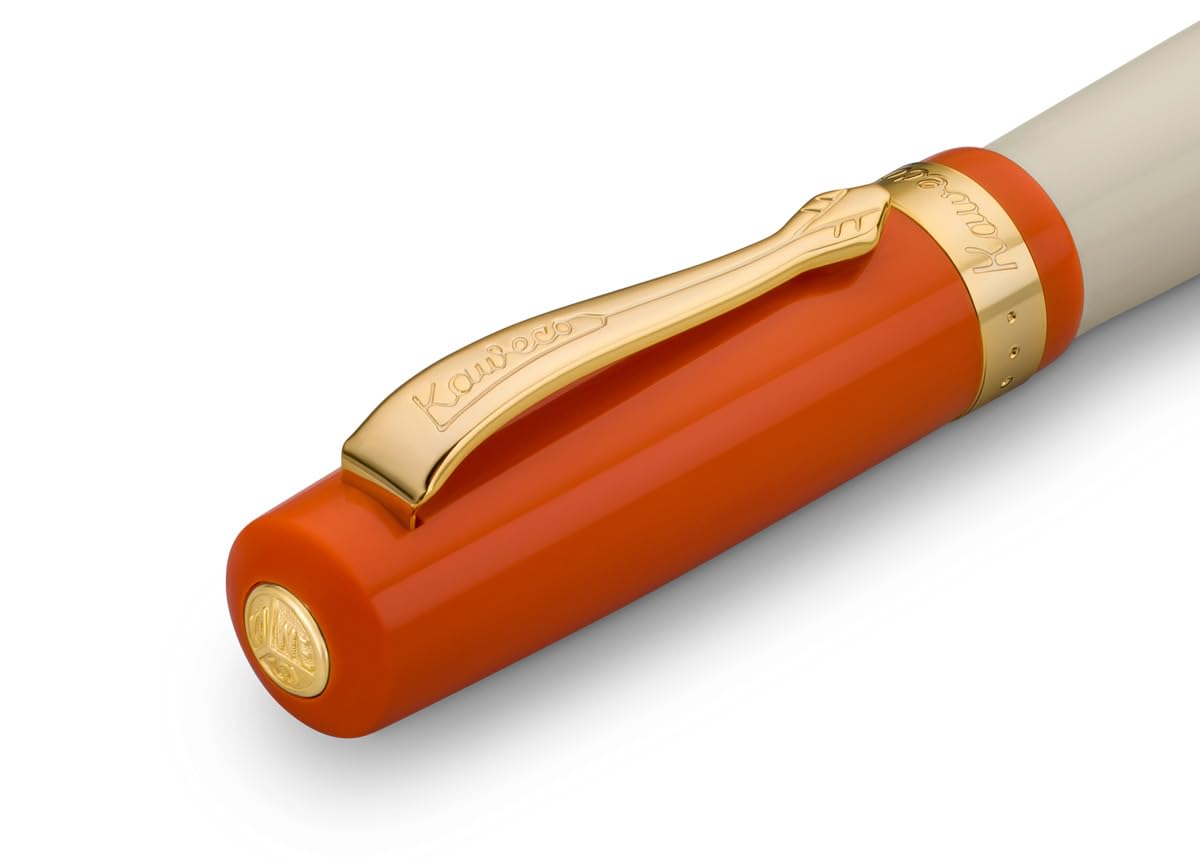 Kaweco STUDENT 70's Soul Fountain Pen - Premium Nostalgic Pen in Orange and Cream with Golden Details - F (Fine) Nib