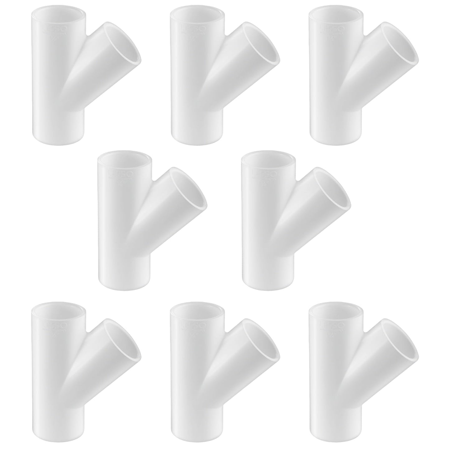 LESSO 8 Pack PVC Pipe Fittings, 1/2 inch PVC Wye Y Fittings for DIY Building Furniture Greenhouse Shed Pipe Fittings Tent Connection, SCH40 White