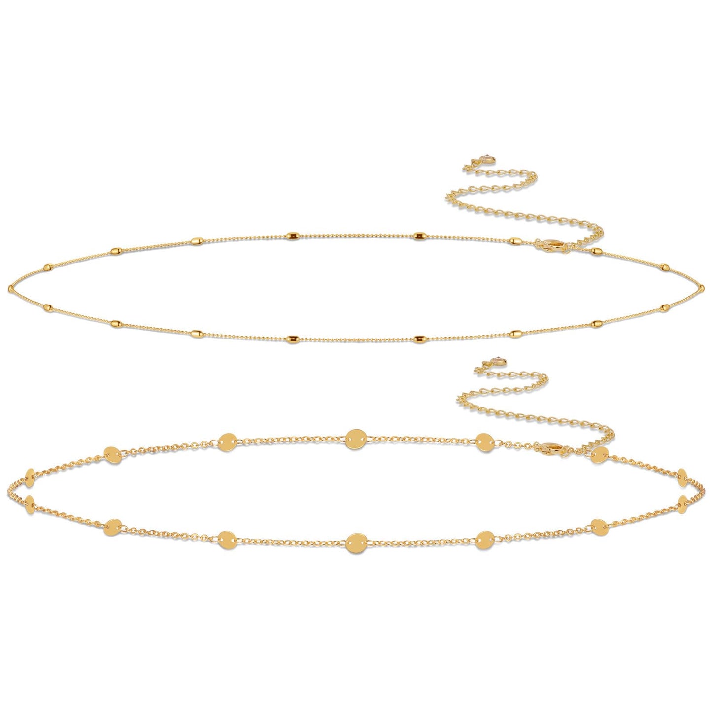 Sargetou Gold Waist Chain for Women Waterproof,14k Gold Plated Beaded Sequin Body Jewelry Chains Sexy Bikini 2PCS Belly Belt Beach Summer Gift Adjustable 26.5-33Inch