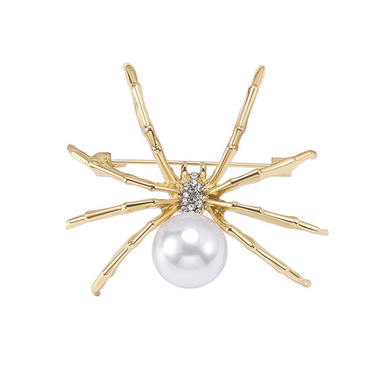 18K Gold Plated Spider Brooch for Women Pearl Spider Pin Zircon Spider Jewelry Birthday Mother's Day for Mother Daughter Girlfriend