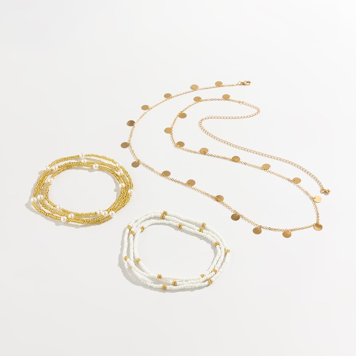 JFORYOU Gold Waist Chain for Momen 3PCS Layered Belly Chain Jewelry Summer Beach Beads Belly Waist Chain Adjustable Bikini Body Chain for Women