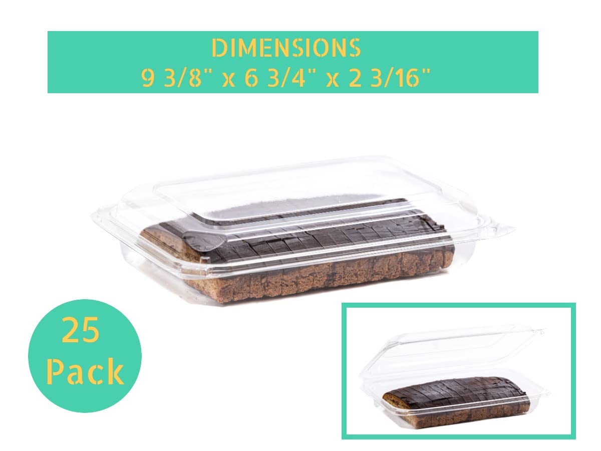 Smygoods Clear Plastic Disposable Container Flat Top, (Pack of 25-9 3/8 x 6 3/4 x 2 3/16) Sturdy Hinged Containers