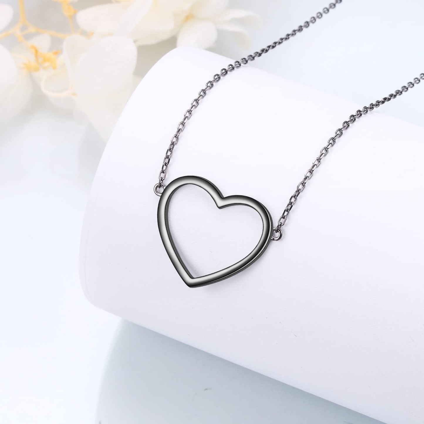 DAOCHONG S925 Sterling Silver Black Heart Choker Short Dainty Necklace Pendant for Women Jewelry Gift