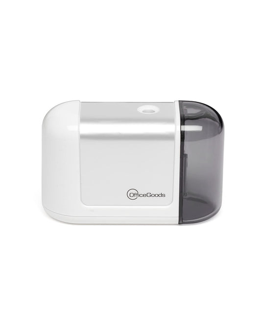 OfficeGoods Mini-Pro Electric Pencil Sharpener - Cordless Portable Sharpener - Battery Operated - Compact & Powerful for Home, Office & School - White
