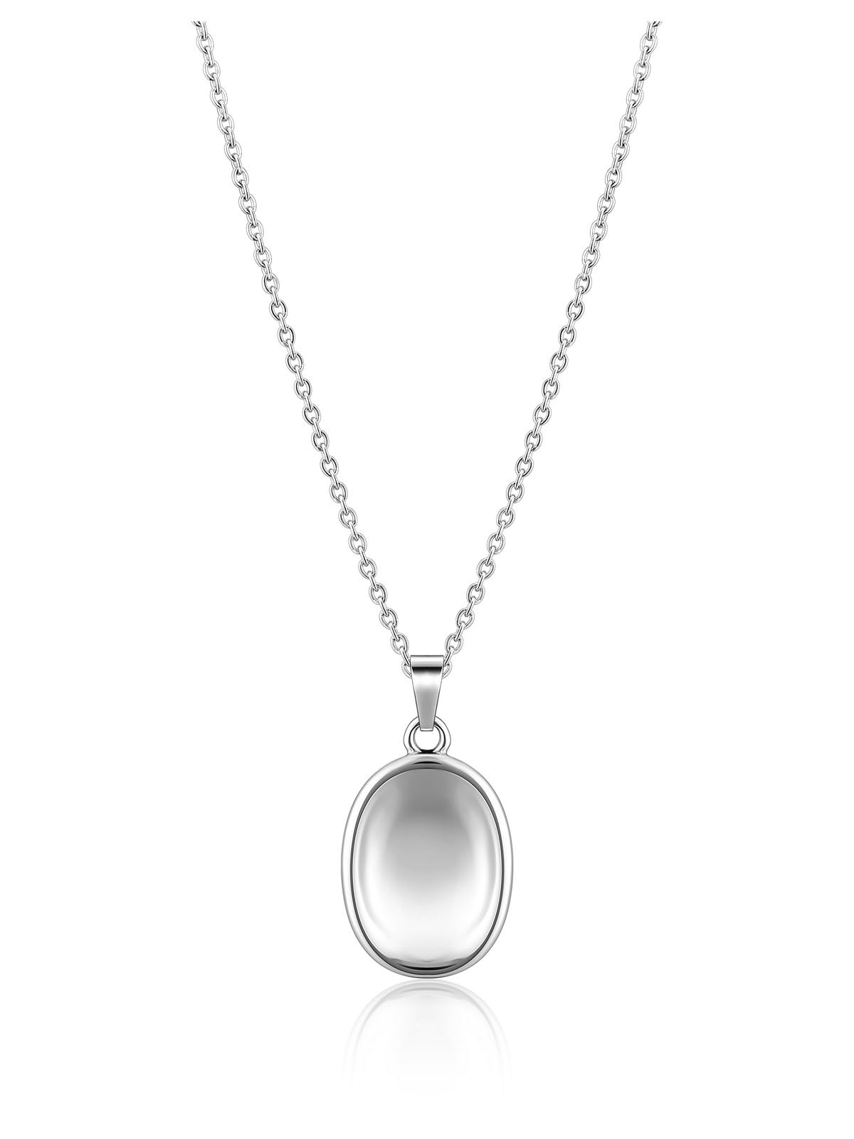 BOPREINA Stainless Steel Worry Stone Necklace for Women Anxiety Relief Fidget Jewelry Sliver Oval Peaceful Thumb Pendant Necklace Meditation Relaxation Stress Relief Pendant 15x23mm