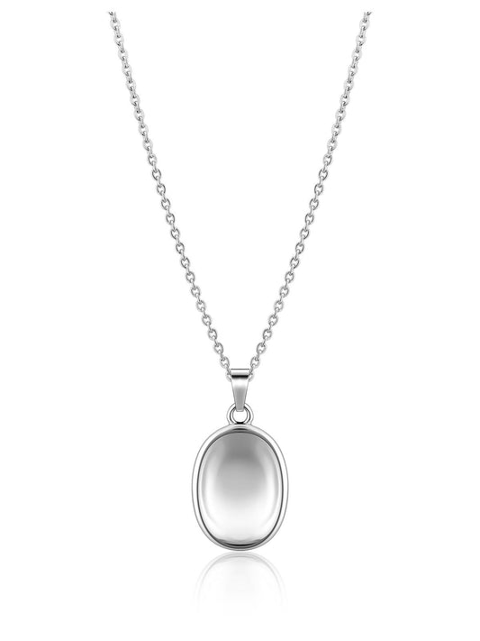 BOPREINA Stainless Steel Worry Stone Necklace for Women Anxiety Relief Fidget Jewelry Sliver Oval Peaceful Thumb Pendant Necklace Meditation Relaxation Stress Relief Pendant 15x23mm