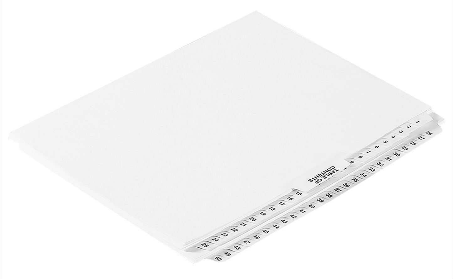 Exhibitindexes® Numbered Divider 1-50 Un-Punched - AVE Style Bold Tab - Side Collated Exhibit Tabs - Made in The USA | Letter Size - 1-50 - Sets Not Punched