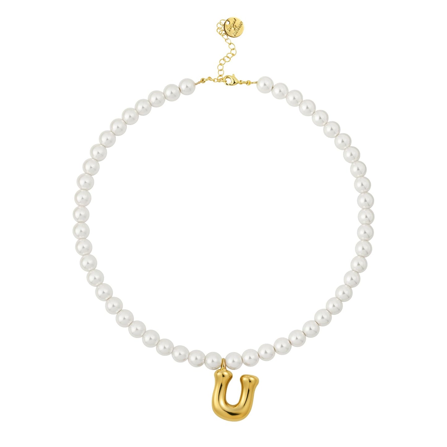 DoDoBeads Pearl Initial Necklace, 18K Gold Plated Stainless Steel Balloon Letter Pendant U, Non-Tarnish Waterproof Chunky Monogram Jewelry Gifts for Women Teens