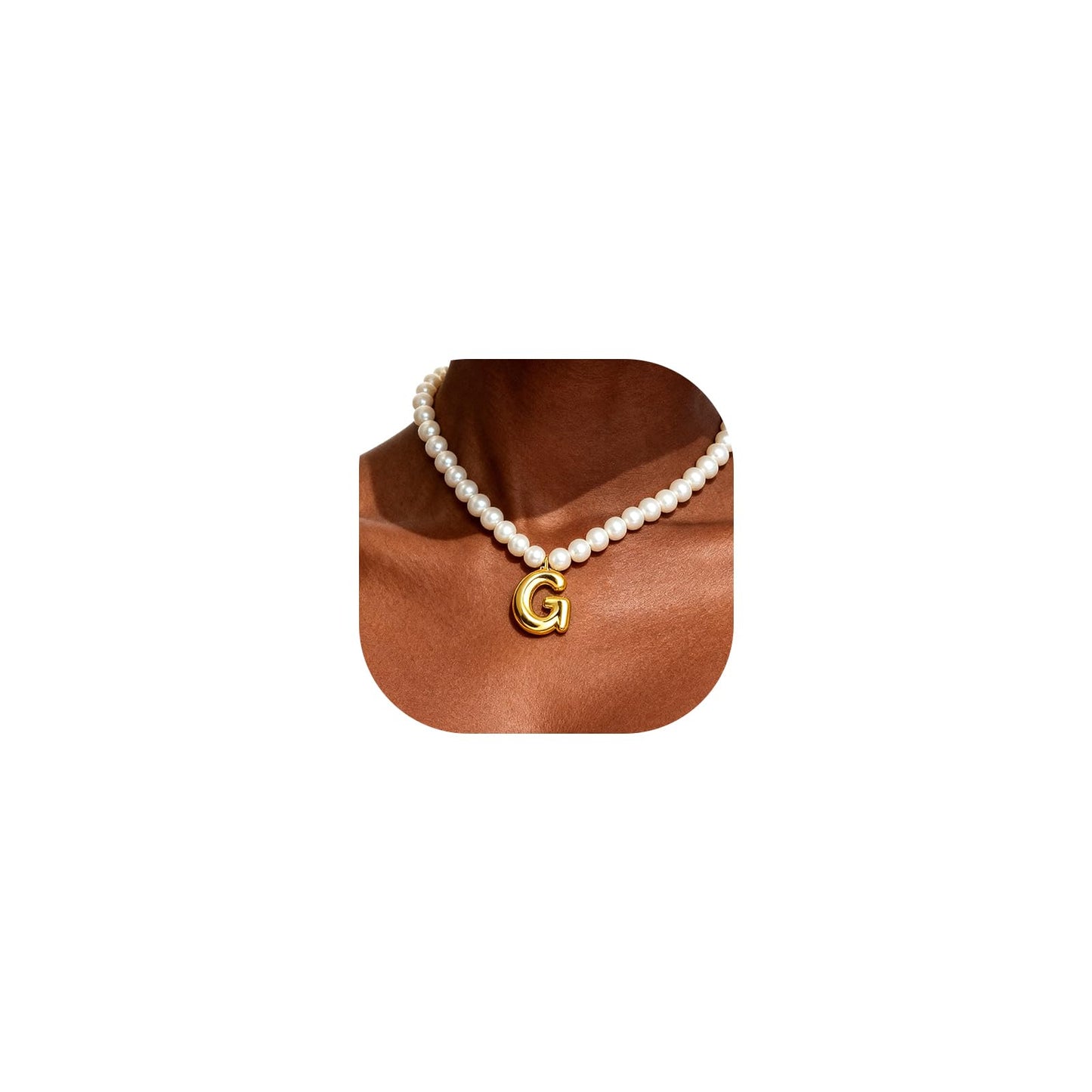DoDoBeads Pearl Initial Necklace, 18K Gold Plated Stainless Steel Balloon Letter Pendant G, Non-Tarnish Waterproof Chunky Monogram Jewelry Gifts for Women Teens