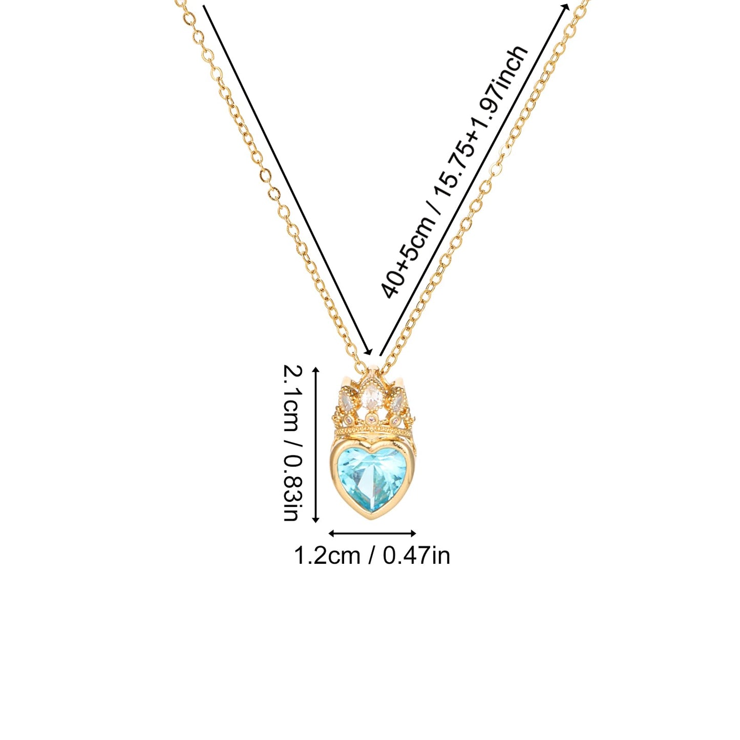 crataly Aquamarine Crown Heart Necklace for Women-Gold Plated March Birthstone Princess Necklace For Valentine's Day Mother's Day Christmas Birthday Gifts