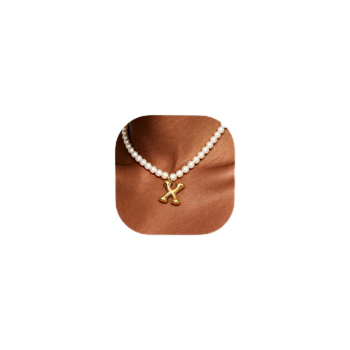 DoDoBeads Pearl Initial Necklace, 18K Gold Plated Stainless Steel Balloon Letter Pendant X, Non-Tarnish Waterproof Chunky Monogram Jewelry Gifts for Women Teens