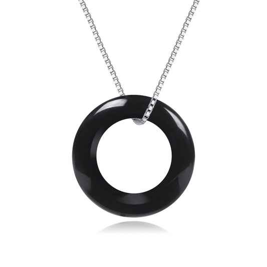 AOBOCO 925 Sterling Silver Circle Necklace with Obsidian Necklace for Women Birthday Gift Christmas Holiday Gift (Dia 0.78" Obsidian)