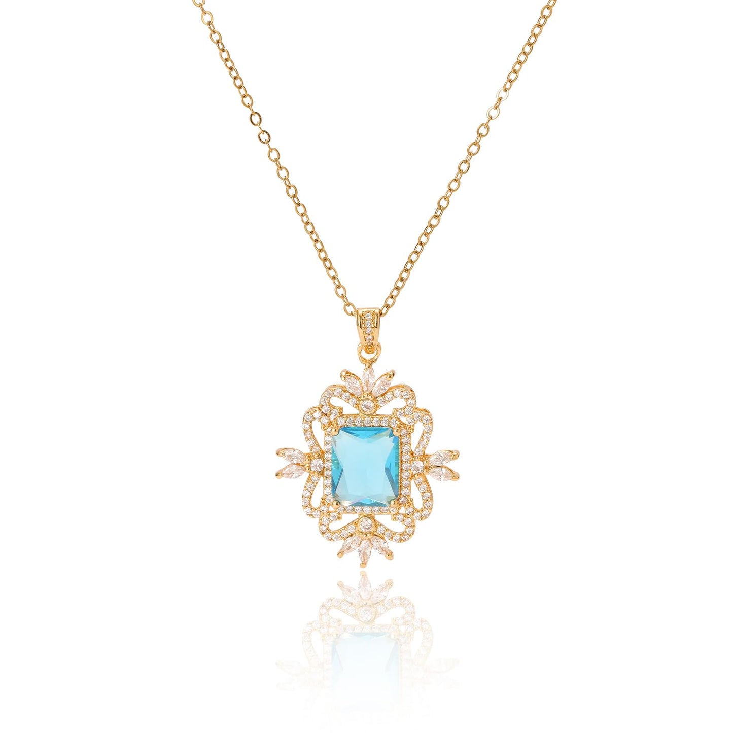 Blue Square March Birthstone Aquamarine Necklaces for Women-Gold Plated Imitation Aquamarine Jewelry Baroque Pendant Necklace Waterproof Non Tarnish Maximalist Jewelry For Birthday Valentines Day Mother's Day Christmas Thanksgiving Gifts