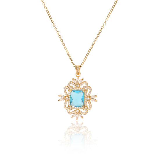 Blue Square March Birthstone Aquamarine Necklaces for Women-Gold Plated Imitation Aquamarine Jewelry Baroque Pendant Necklace Waterproof Non Tarnish Maximalist Jewelry For Birthday Valentines Day Mother's Day Christmas Thanksgiving Gifts