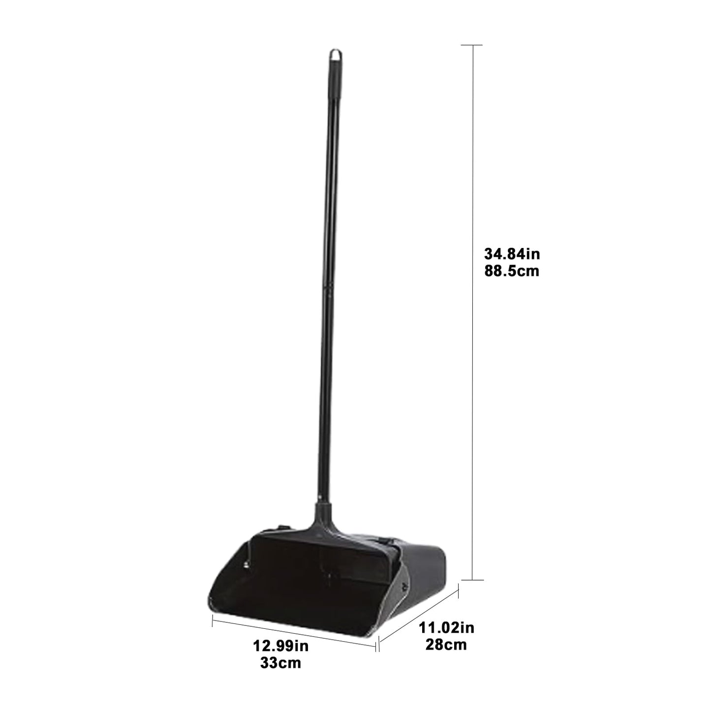 Primero Basics Pivoting Upright Dust Pan with Long Handle and Wheels, Large Capacity, Heavy Duty Commercial Dustpan for Indoor Outdoor, Standing Dust Pan for Home and Restaurant Cleaning, Black