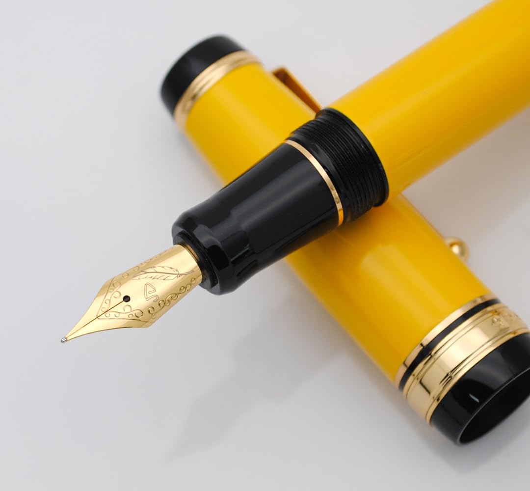 xixixiaozhu Metal Big Fountain Pen Set Medium Nib 0.7mm, Includes Ink Refill Converter, 5 Ink Cartridges & Gift Box (Medium Nib 0.7mm, Yellow)