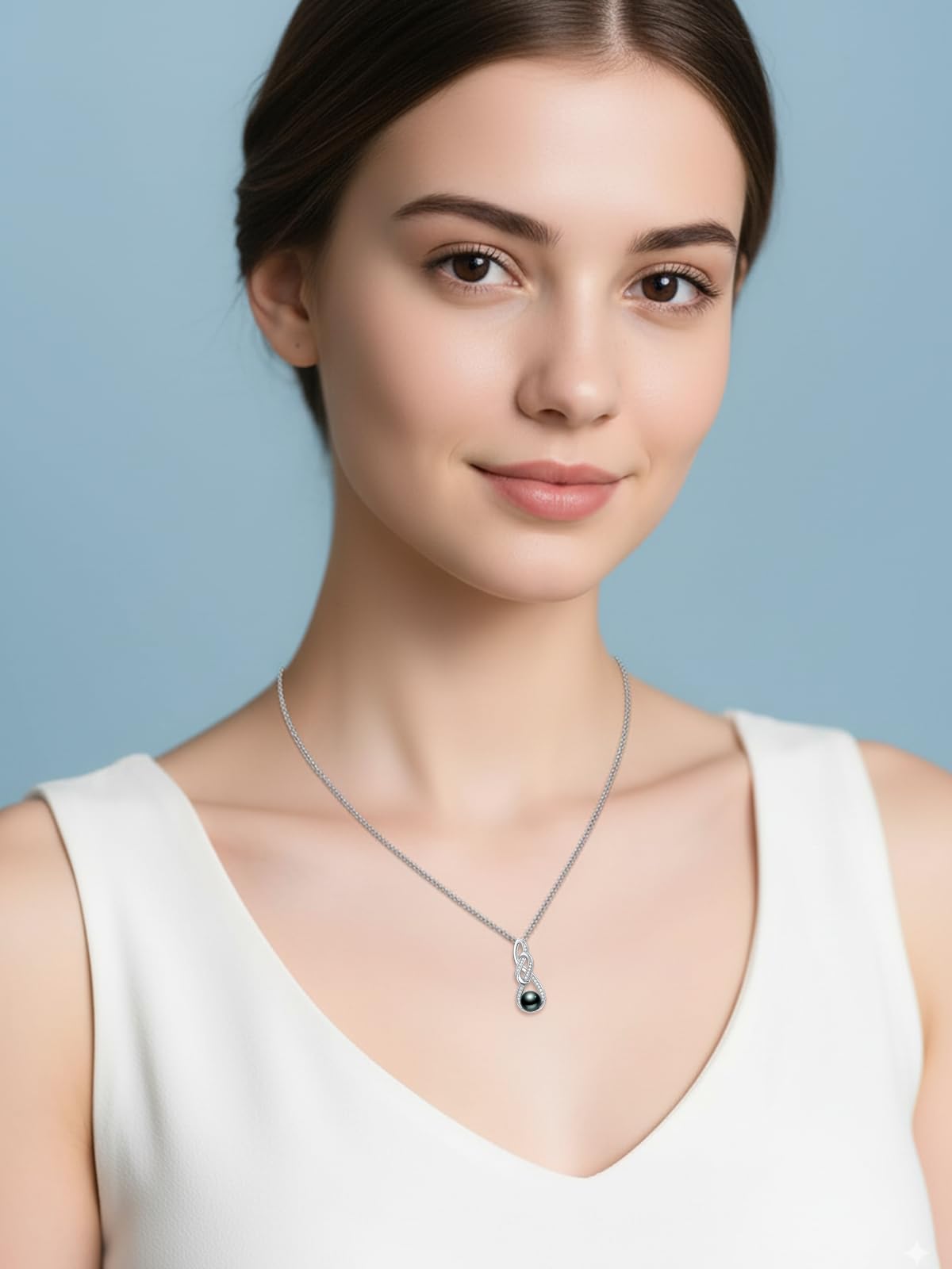 KANNSOAR 8MM Tahitian Black Pearl Necklace for Women 18K Gold Plating Sterling Silver Knot Pendant Pearl Jewelry Birthday Anniversary Valentines Day Christmas Mothers Day Gift for Wife Mom Girlfriend