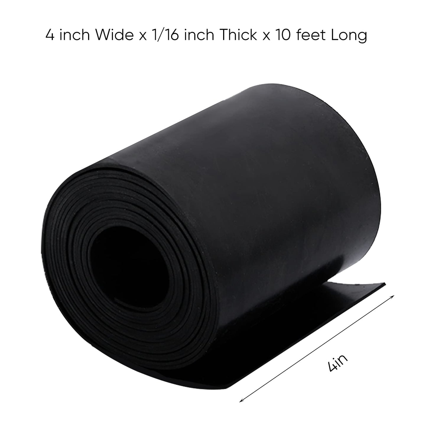 Neoprene Rubber Sheet Roll - 1/16 Inch Thick x 4 Inch Wide x 10 Feet Long Solid Rubber Gasket Seal for DIY Gaskets, Pads, Seals, Crafts, Flooring, Cushioning of Anti-Vibration, Anti-Slip