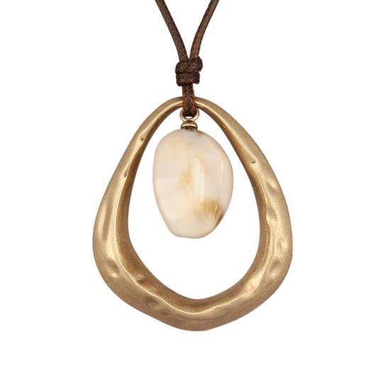 joymiao Chunky Pendant Necklace Women Large Gold Boho Vintage Statement Necklace with White Resin Stone Hippie Bohemian Jewelry