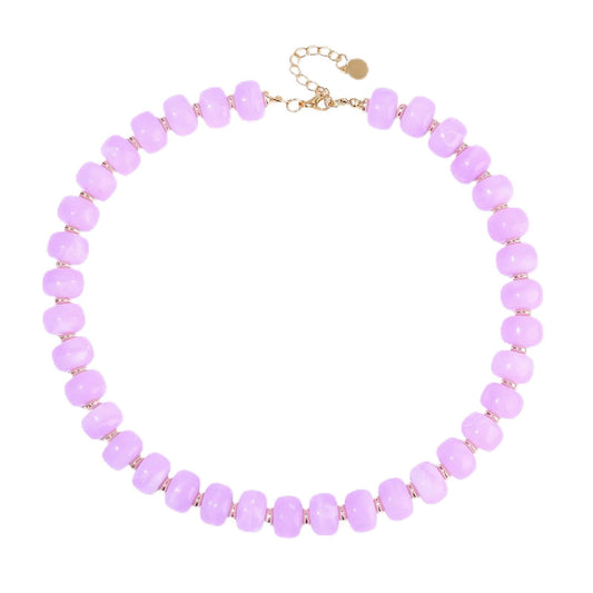 joymiao Chunky Beaded Necklaces for Women Colorful Gemstone Stone Necklaces Large Bead Necklace Purple Resin Beads Summer Beach Jewelry