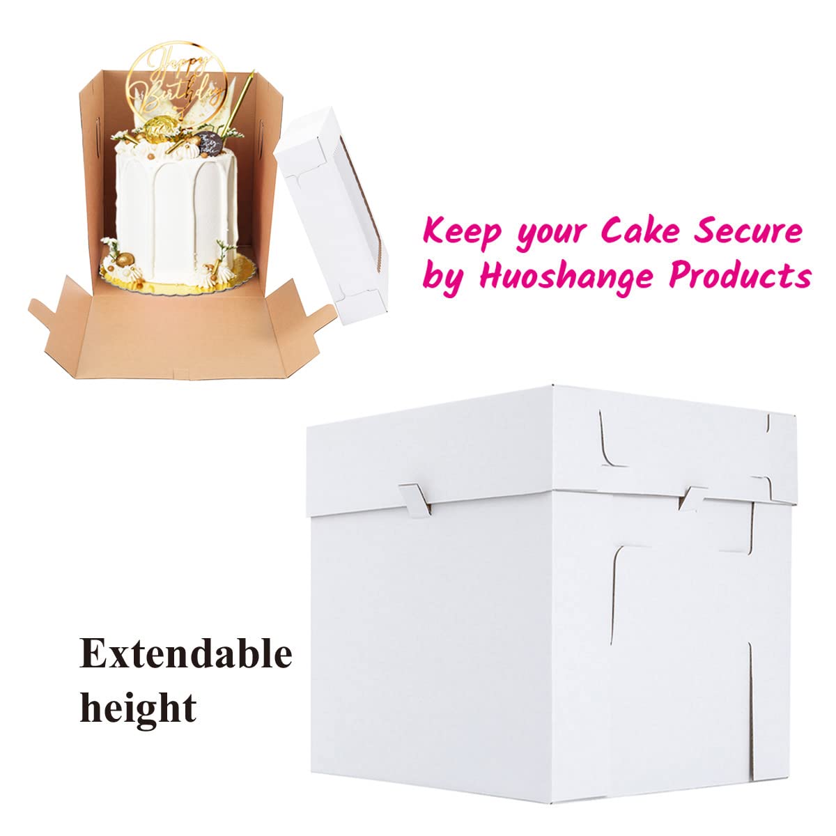 Huoshange Tall Cake Boxes for Tier Cakes,8X8X10 Inch [4Pack ] Thick Sturdy Cake Box with Window,White Cake Carrier, Disposable Cake Containers