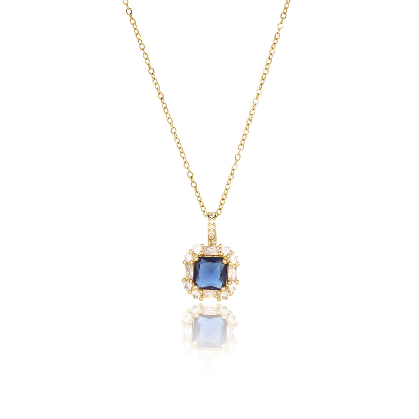 crataly Blue Square Sapphire Necklace for Women-Gold Plated September Birthstone Necklace For Valentine's Day Mother's Day Christmas Birthday Gifts