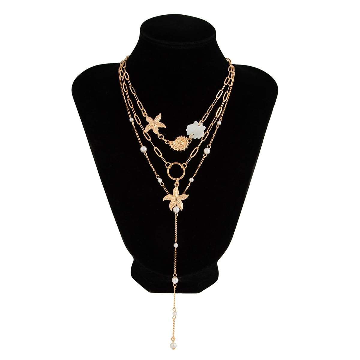 VIYPDRST Layered Starfish Necklaces for Women Trendy Dainty Gold Starfish Seashell Pendant Necklace Summer Beach Jewelry (Gold 4Layer)