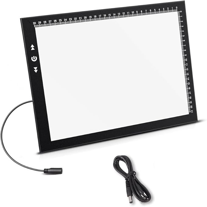 HSK A4 LED Artist tracing Light Box Copy Table, Adjustable High Brightness Light Pad for Tatto Drawing, Sketching, Animation, Diamond Painting Accessories, Without Adapter