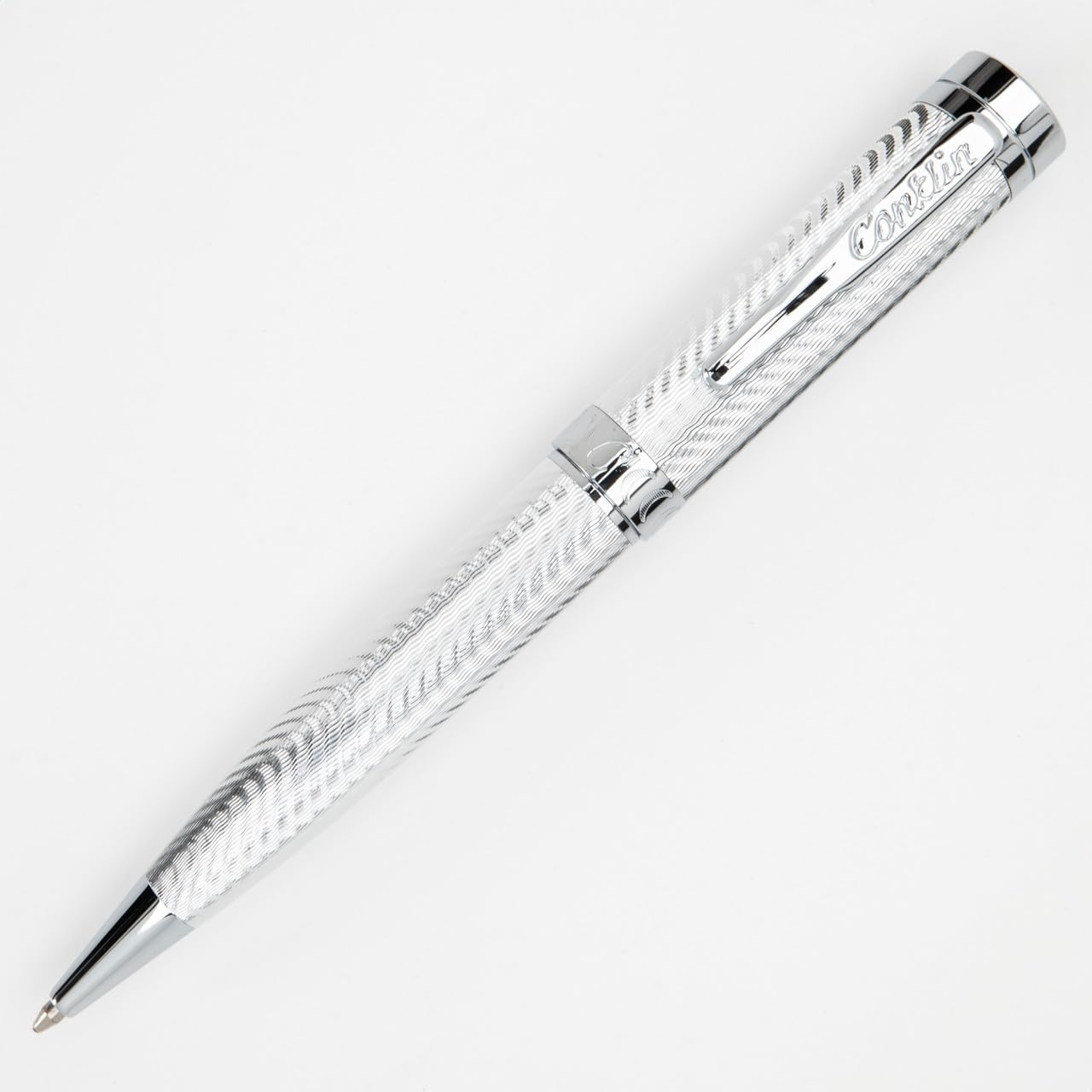 Conklin Herringbone Signature Ballpoint Pen Silver + Free Extra Black Gel Refill – Luxury Twist Pen Gift for Office, Writers, Professionals