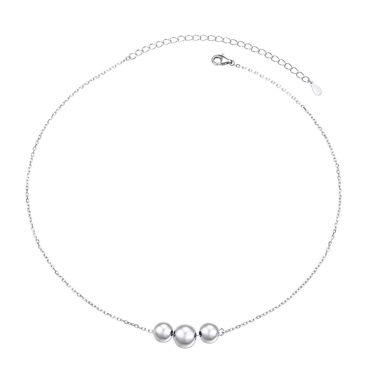 DAOCHONG Sterling Silver Triple Ball Choker Necklace - Dainty Three Beads Station Choker, Adjustable Minimalist Silver Ball Necklace for Women, Everyday Delicate Jewelry