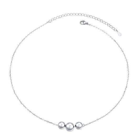 DAOCHONG Sterling Silver Triple Ball Choker Necklace - Dainty Three Beads Station Choker, Adjustable Minimalist Silver Ball Necklace for Women, Everyday Delicate Jewelry