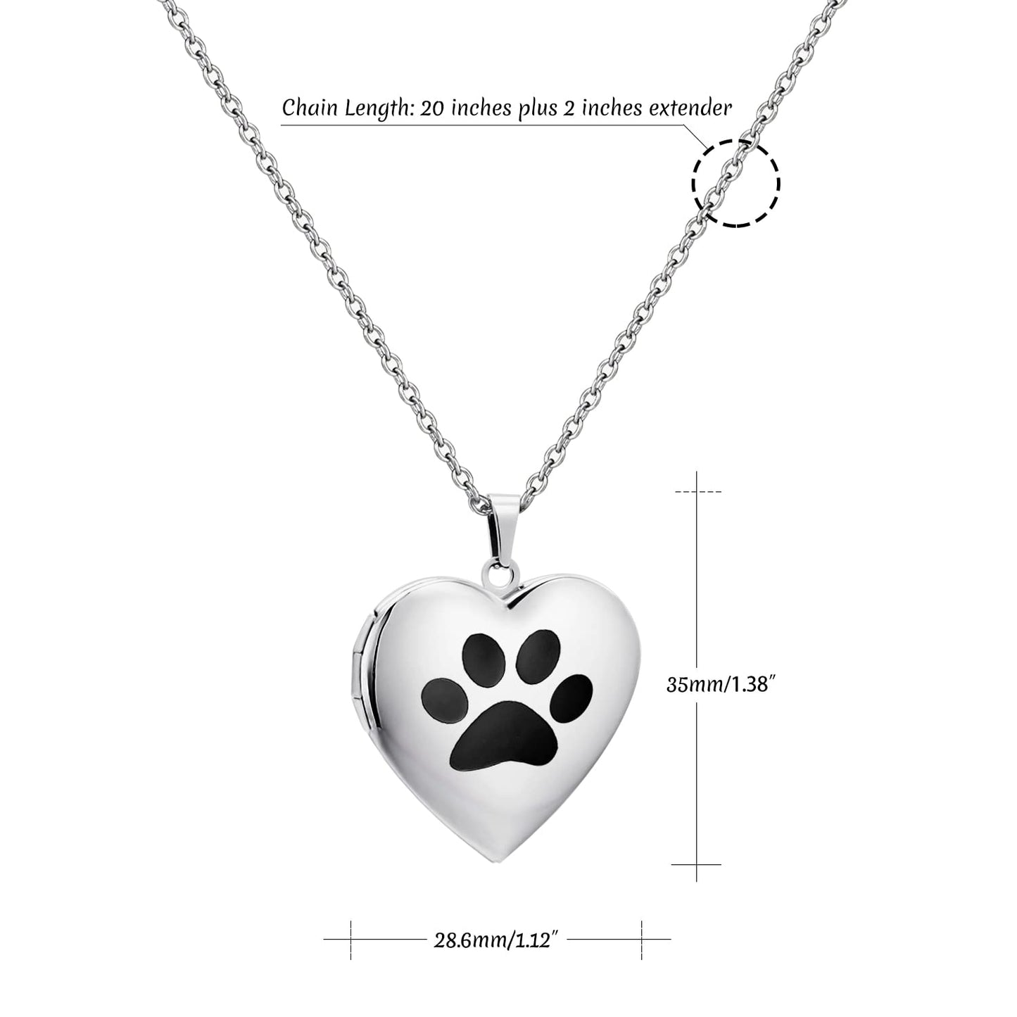 PHOCKSIN Dog Paw Silver Heart Lockets Customized Necklace with Text & Symblols Personalized Locket Necklaces that Holds Pictures Customized Gifts for Women