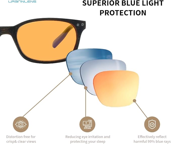 Blue Light Blocking Reading Glasses - For Better Sleep, Reduce Eye Strain for Women + Men, With Wooden Finishes