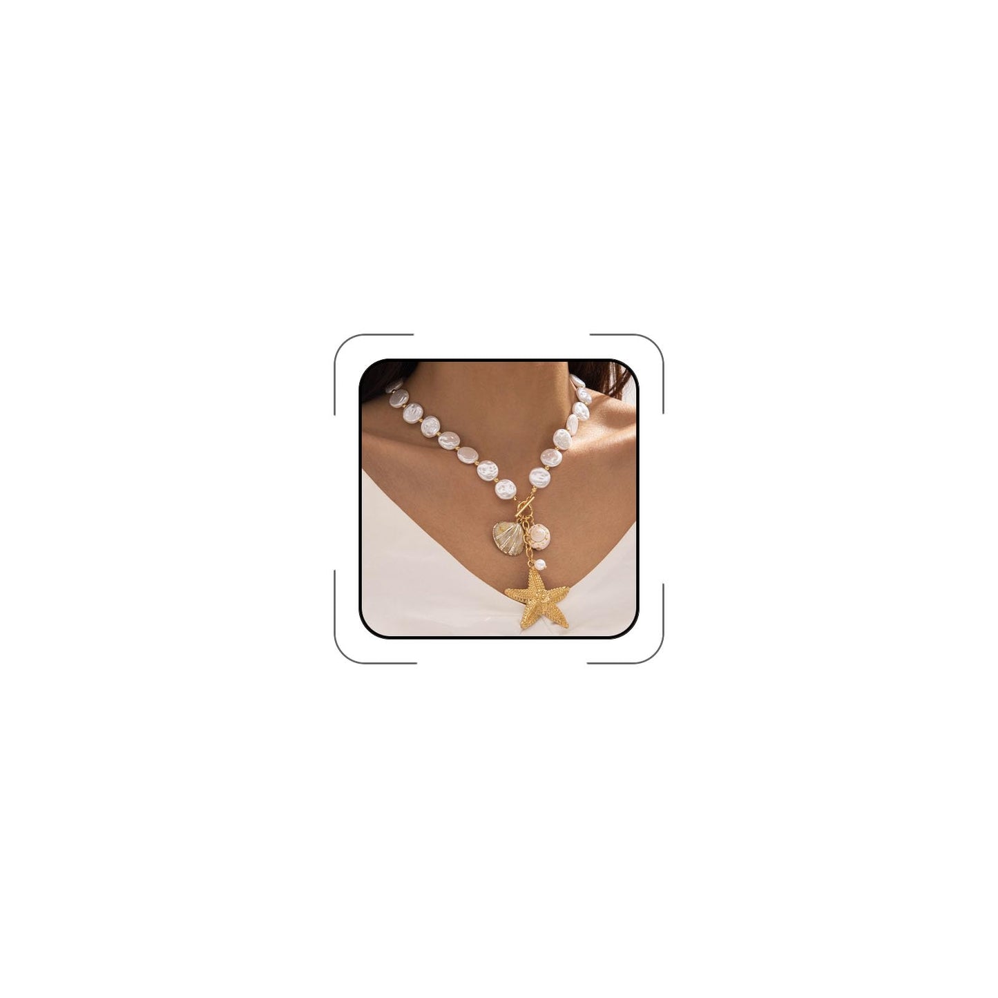 LKingel Gold Starfish Necklaces for Women Beaded Mermaids Starfish Shell Pearl Choker Pendant Necklaces Chunky Beach Necklace Mermaid Charm Necklace Summer Beach Jewelry for Women White1