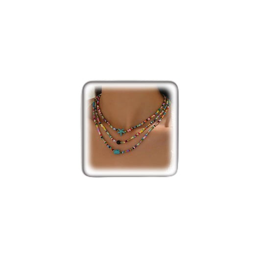 GIGB PBDK Colorful Beaded Choker Necklaces for Women Boho Starfish Stackable Necklaces Multicolor Bead Necklace Set Trendy Festival Jewelry Beach Accessories (Colorful1)