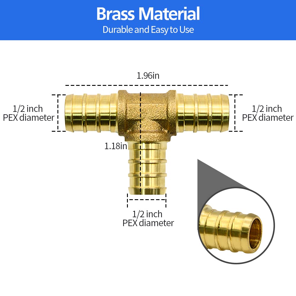 90pcs 1/2" PEX Fittings, Elbow TEE Straight Couplings Set, PEX Brass Crimp Fitting Combo with Tees, Elbows, Straights