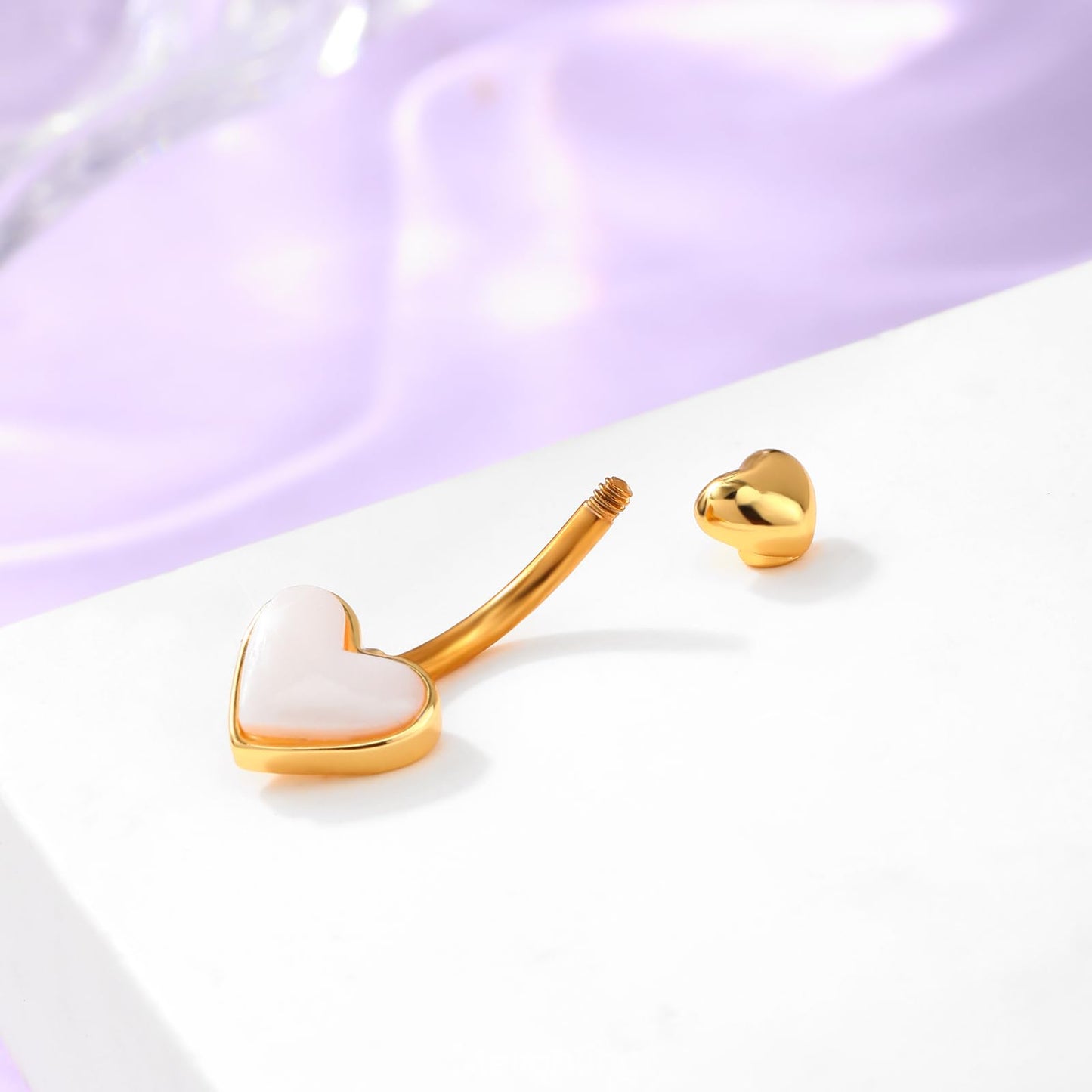 Melighting Heart Belly Button Ring 14G Stainless Steel 316L Pink Belly Ring Belly Piercing Opal Belly Piercing Jewelry Navel Ring For Women 10mm