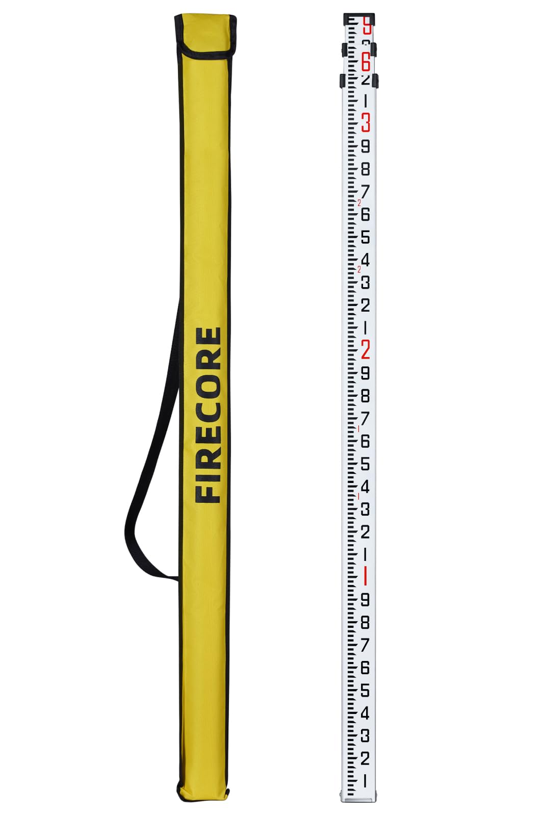 Firecore 9-Foot Aluminum Grade Rod – 10ths, Dual Sided 3-Section Telescopic Survey Rod