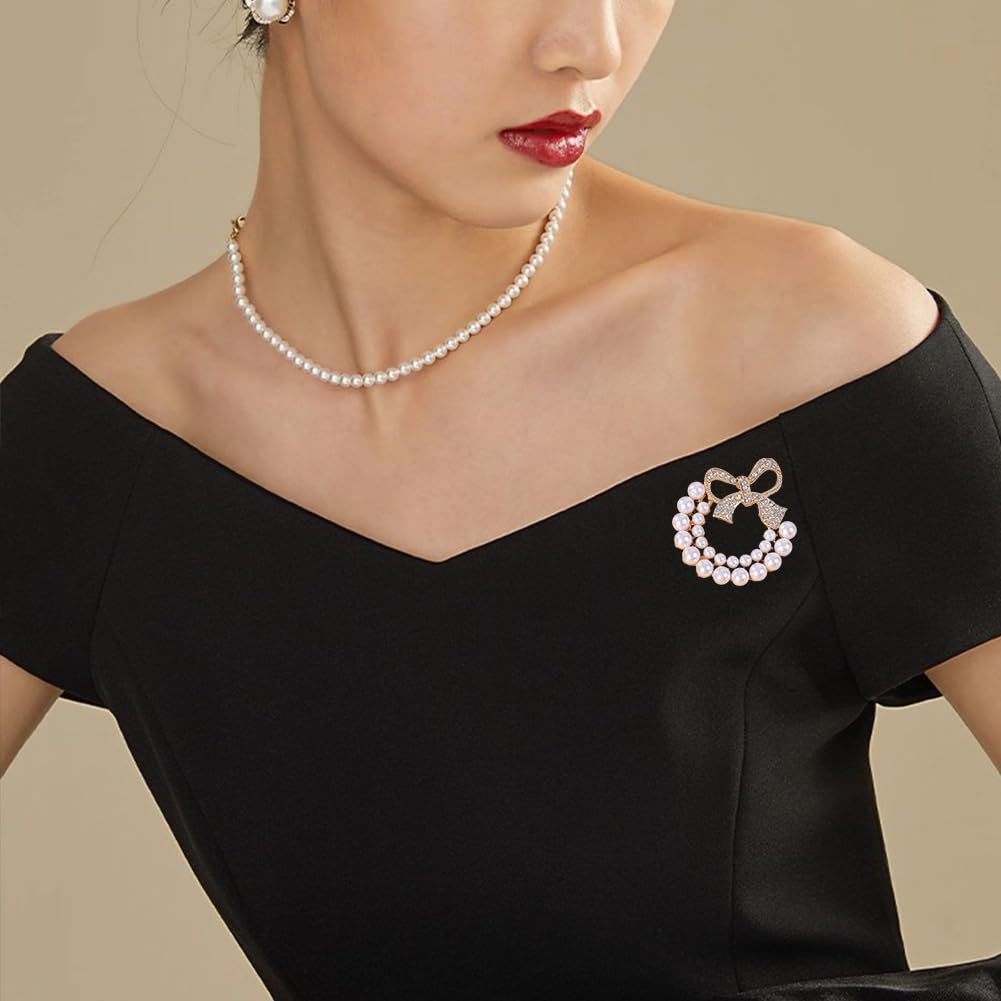 JKQBUX Chic Pearl Crystal Brooch Pins for Women Girls Fashion Shawl Pin Corsage Brooch Party Ceremony Accessories Dance Banquet Pins
