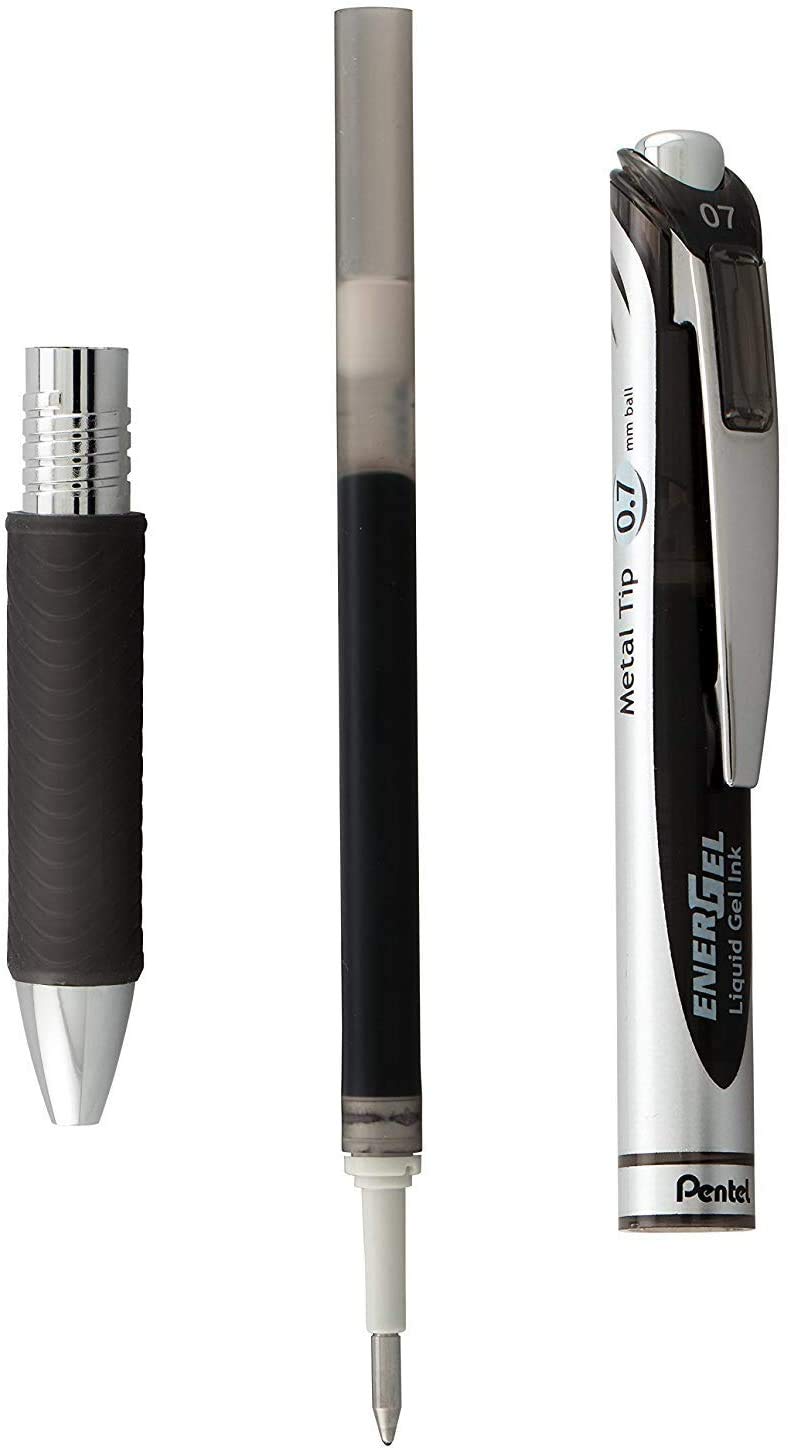 Pentel Energel 0.7 mm RTX Retractable Black Ink Pens - Medium Point, Metal Tip Pack of 10