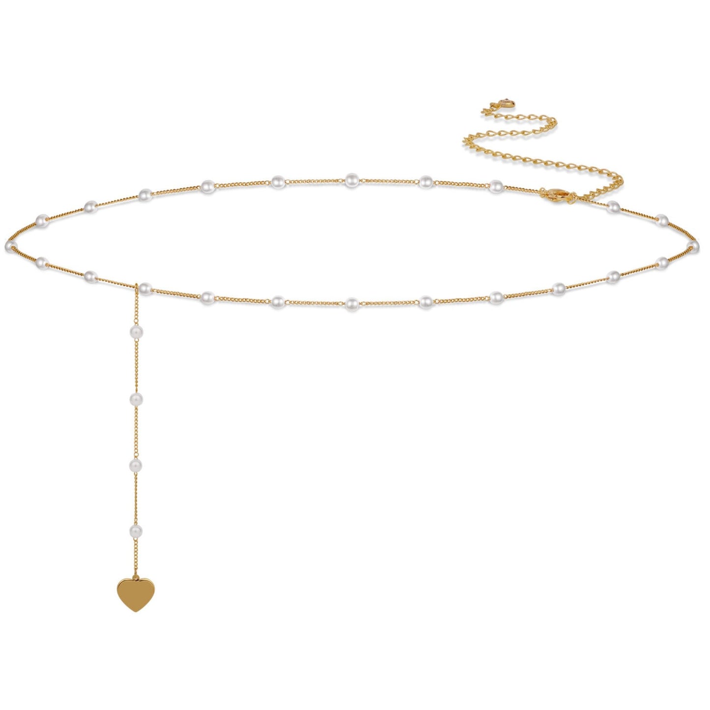 MFRYK 14K Gold Plated Waist Chain Pearl Chain With A Heart Pendant Belly Body Chain Boho Beach Waist Chains For Women Adjustable Waterproof Sexy Bikini Body Chain Jewelry For Women