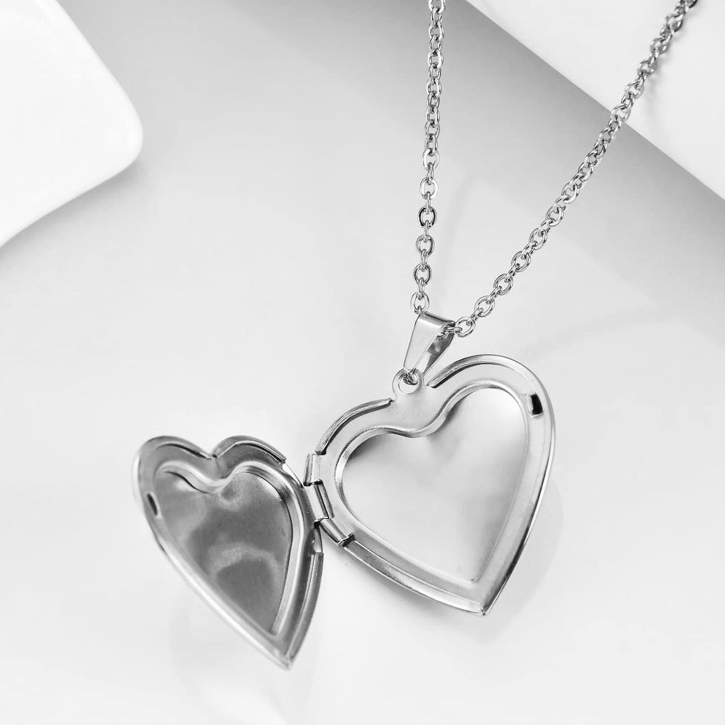 PHOCKSIN Silver Heart Locket Necklace Forever In My Heart Personalized Love Heart Necklace that Holds Pictures Customized Gifts Locket Necklaces for Birthday