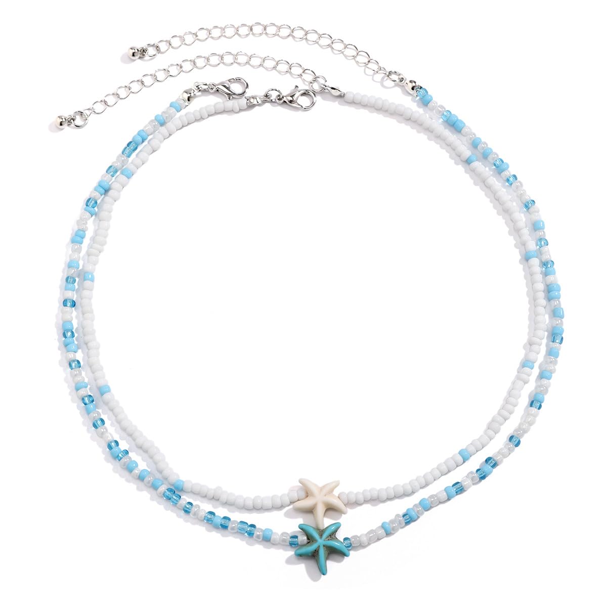 Sora Tuki Layered Starfish Necklace Beach Jewelry for Women Seashell Cowrie Puka Shell Necklaces for Women Beach Necklace Turtle Beaded Choker Necklaces Ocean Jewelry (2 - Beaded starfish)