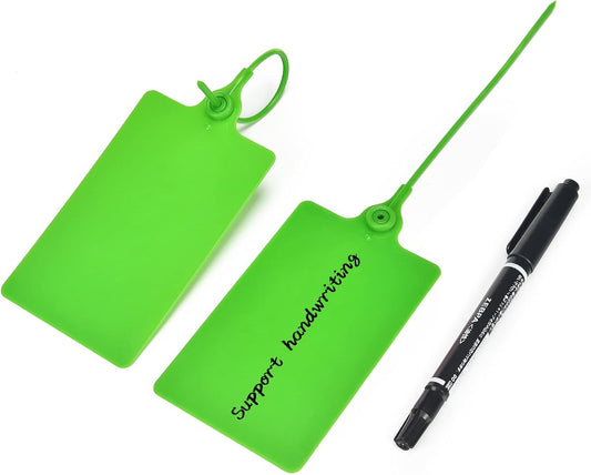 200 Pcs Durable Plastic Shipping Tags with Marker Pen Security Seals Sticker Labels,Waterproof Blank Luggage Tag for Packages, Logistics, Inventory, Travel(Green,200pcs)