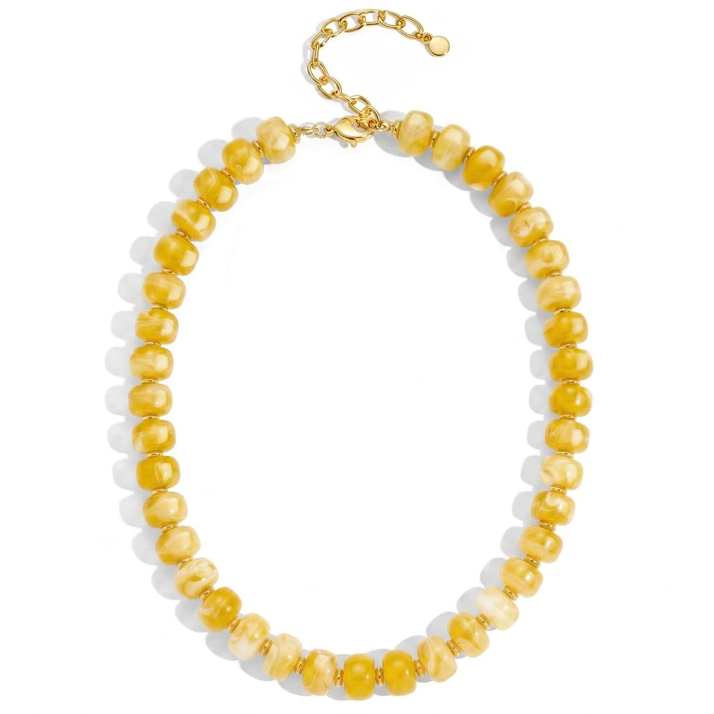 FAUTHENTICUTE Yellow Beaded Choker Necklace for Women Boho Chunky Statement Necklaces Trendy Yellow Bead Beach Necklaces Summer Western Jewelry Everyday Necklace Gift for Women