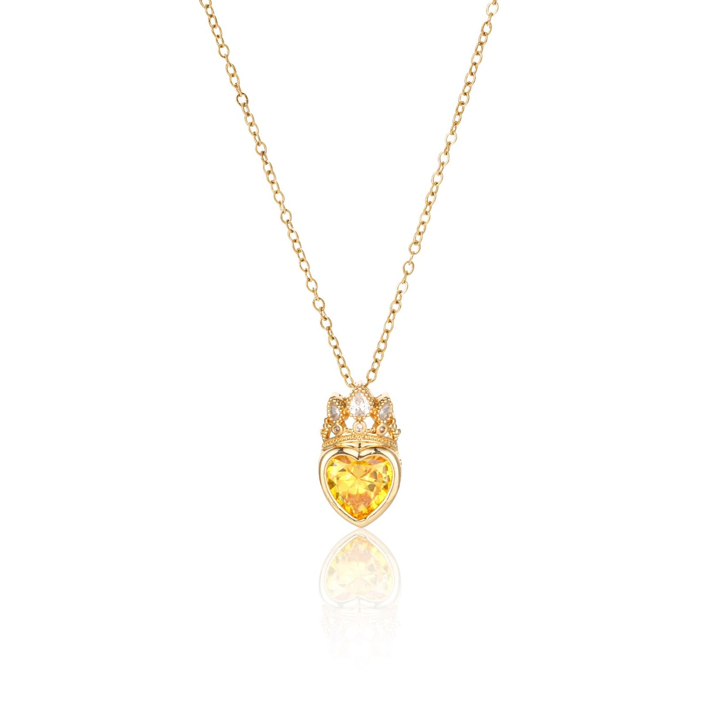 crataly Citrine Crown Heart Necklace for Women-Gold Plated November Birthstone Princess Necklace For Valentine's Day Mother's Day Christmas Birthday Gifts