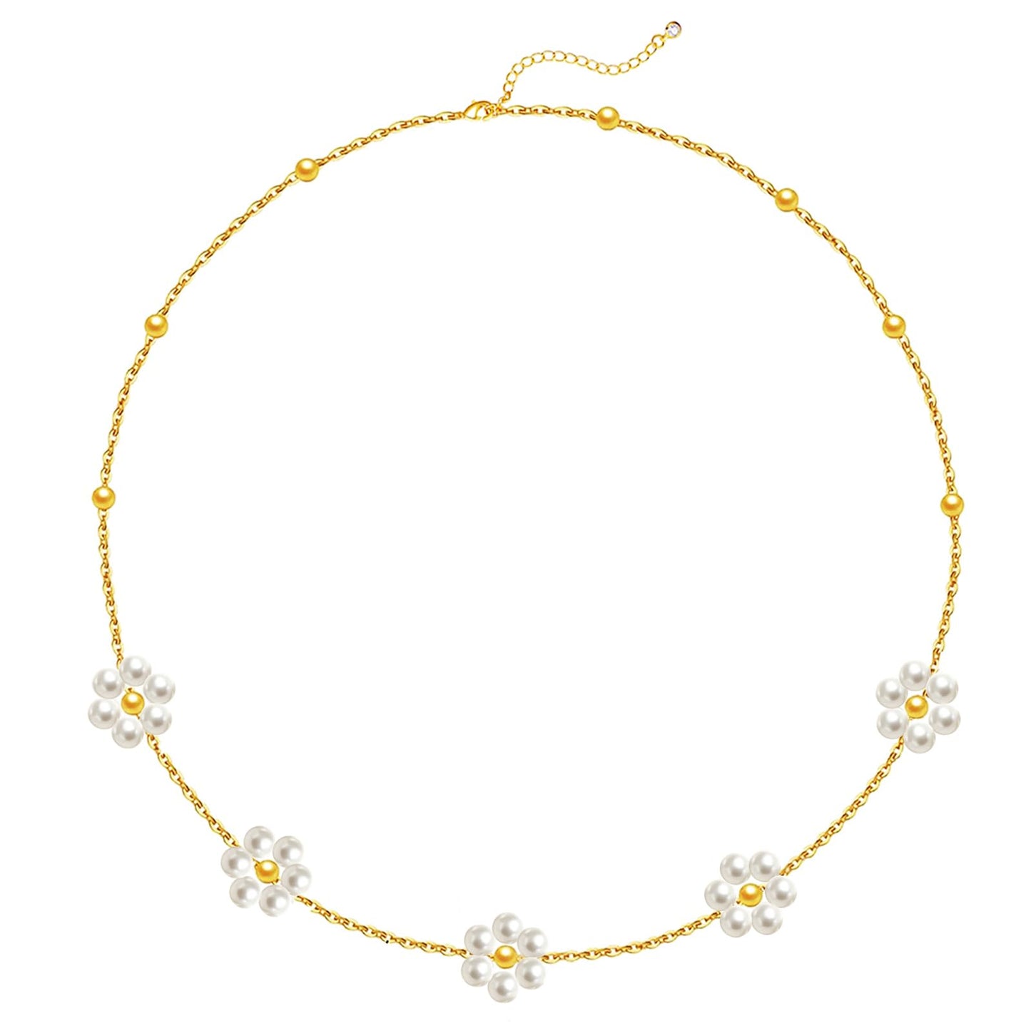 OGD Gold Pearl Necklaces 14K Gold Plated Dainty Chain Cute Daisy Pearl Choker Necklace Flower Necklaces for Women Trendy Jewelry Gifts