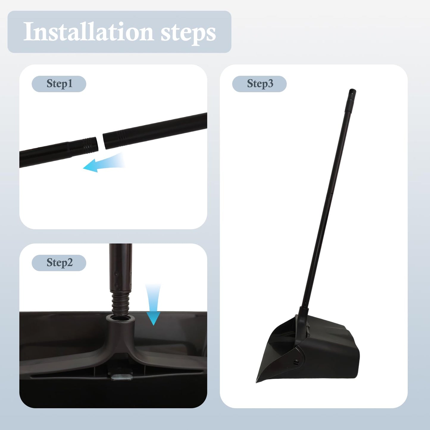 Primero Basics Pivoting Upright Dust Pan with Long Handle and Wheels, Large Capacity, Heavy Duty Commercial Dustpan for Indoor Outdoor, Standing Dust Pan for Home and Restaurant Cleaning, Black